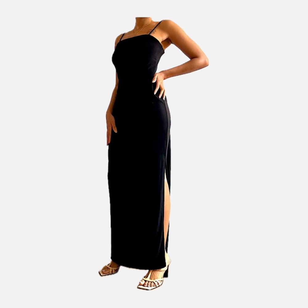 Vintage 90s/Y2K Bodycon Sparkly Black Prom Style Dress